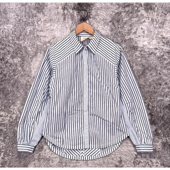 Maeve Top Small Womens Anthropologie Cotton Striped Button Shirt Open Back - Picture 1 of 8